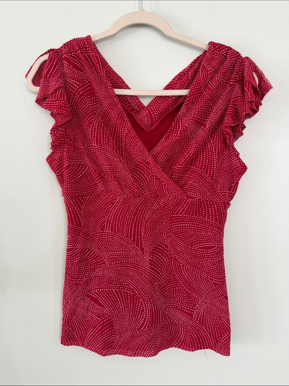 The Limited Red Printed Ruffle Cap Sleeve Surplice Top